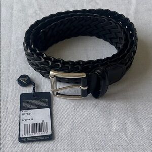 Anderson’s Woven Black Leather Men's Belt with Silver Buckle